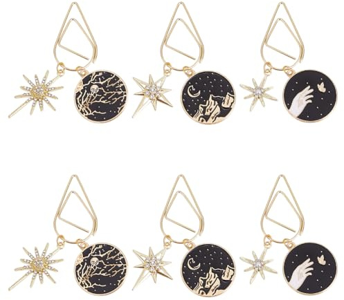 WEBEEDY 6 Set Metall Lesezeichen Charm Teardrop Büroklammern Stern und Mond Buchmarker Anhänger Handgemachte Lesezeichen-Set Ideal als Geschenk für Leseratten