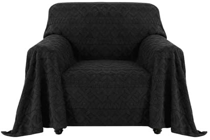 Easy-Going Jacquard Flanell Sofa Sessel Überzug, Rutschfester Sesselbezug Sofaschutz Hund Katze, Weiche Sofadecke für Bett/Couch, 1 Stück Waschbarer Sesselüberwurf, 203X259 cm/80X102 in, Schwarz