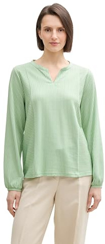 TOM TAILOR basic blus för kvinnor med ränder, 38178 – Mid Green White Tunn Stripe, XL