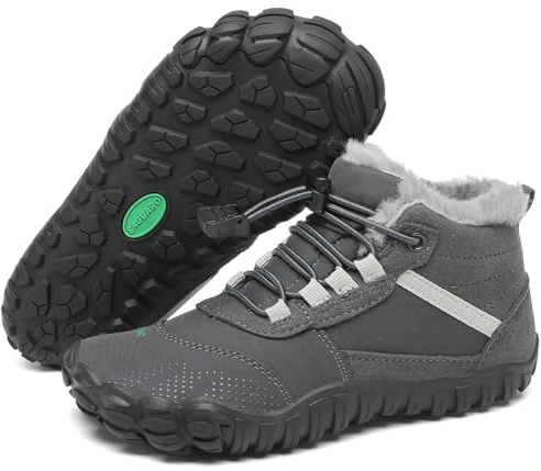 SAGUARO Barefoot Botas de Invierno Niño Niña Botas de Nieve Cómodas Lígeras Botines Niños Antideslizante Zapatos de Invierno con Forrados Caliente, Will Ⅰ, Gris Peltre, 32 EU