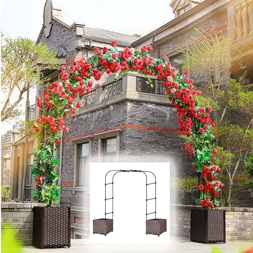 Kanduo Metal Garden With Plant Box Arch, Black Heavy Duty Arch Planter With 2 Pot Boxes For Various Climbing Plants Garden arbor arch(120 * 235cm)