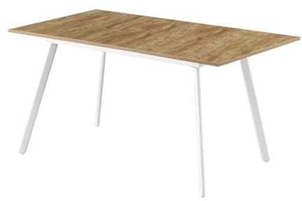 B&D home Esstisch Oskar, ausziehbar 120-160x80 cm 4-6 Personen Küchentisch Holztisch mit Metallgestell für Esszimmer, Küche, skandinavisch modern Design, Wildeiche Optik, 11201-FW-EIWL