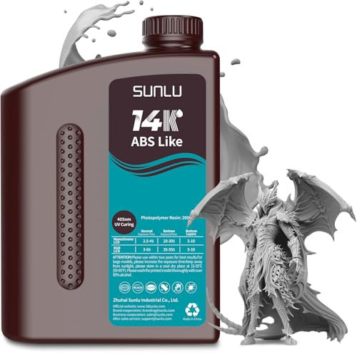 SUNLU 14K ABS-ähnliche 3D-Druckerharz 2KG, Ultrapräzision für die Detaildruckerei von Miniaturen, glatte Matte-Oberfläche, 405nm UV-Aushärtung, Kompatibel mit den Meisten LCD-3D-Druckern, Grau
