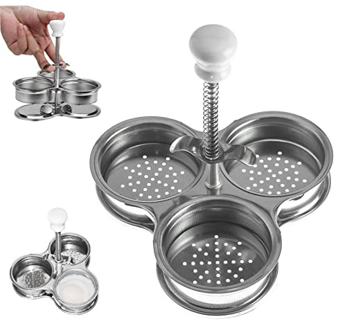 Cooker per uova in camicia di uova in acciaio inossidabile con 3 tazze per la colazione strumento di cottura, bracconiere di uova in acciaio inossidabile, bracconiere di uova