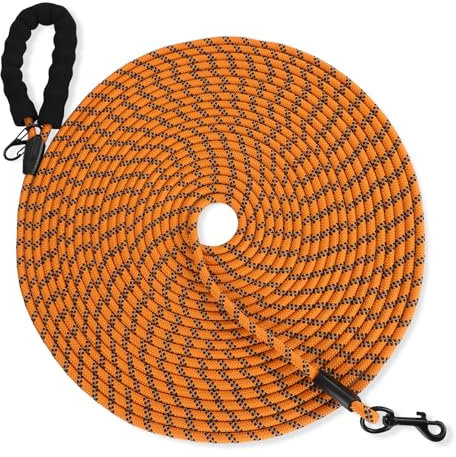 Schleppleine für Hunde,10m Reflektierend Hundeleine mit Gepolsterten Griff und 2 Wirbelhaken,5M 10M 20M Langes Ausbildungsleine Robuste Geflochten Trainingsleine für Kleine bis Große Hunde,Orange