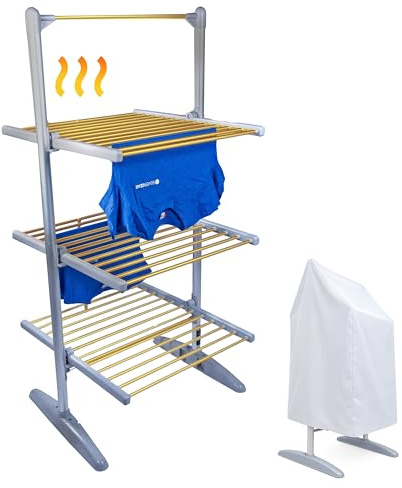 Silvergear® Tendedero Eléctrico Plegable con Calefacción | 4 Niveles | Temperatura Ajustable de 30-70°C | Temporizador de 1-9 Horas | Ahorro de Energía | Estructura Compacta y Plegable | 300W