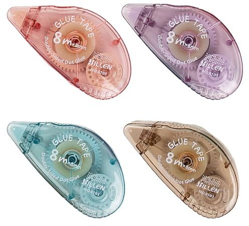 4 Pack Glue Roller, 32m Double Sided Tape Dispenser, 0.31in X 26.25ft Glue Tape Roller, Double Sided Tape Roller for Scrapbook Accessories School Home Office Crafting, Cards, Journal (8m X 8mm)