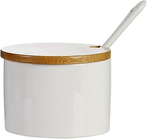 Sucrier en céramique avec couvercle hermétique - Récipient de conservation alimentaire et pot à épices pour cuisine - Blanc - Petit format