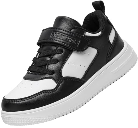 Dhinash Baskets Mode Garçon Fille Chaussures de Sport Enfant Chaussures de Running Chaussures de Tennis pour École et Loisirs Noir Blanc Taille 37
