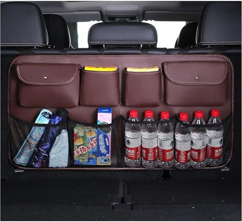 StRoux Kofferraum Organizer Auto für FIAT Tipo 500 500L 500X Ducato, Hängen Autotasche Kofferraumtasche Aufbewahrungstasche Wasserdicht Mit Netztaschen Autozubehör,B/Coffee