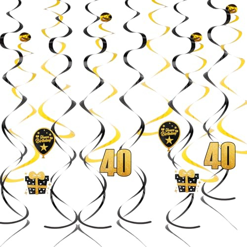 Deko 40 Geburtstag Mann,40 Geburtstag Männer,Geburtstagsdeko - Premium Partydekoration Mit Schwarz-Gold Design, Inkl. Luftschlangen & Aufhängung, Ideal Für Geburtstagsfeiern