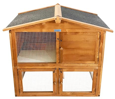 Lendo Online Kaninchenstall aus Holz - Kleintierstall - 94x46x96cm - Zwei Etagen - Hasenstall - Kleintierhaus - Kleintierkäfig - Draußen - Wetterfest - Kaninchenhaus - Bitumendach (Honigbraun)