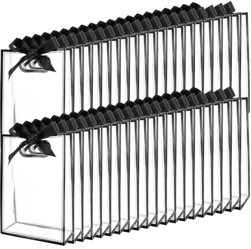 MIVIDE 40 Stück Klare Geschenktüten Mit Schleife, 18 x 26 x 8 cm PP Geschenktasche Transparent, Klein Geschenktüte für Weihnachten, Hochzeiten, Party