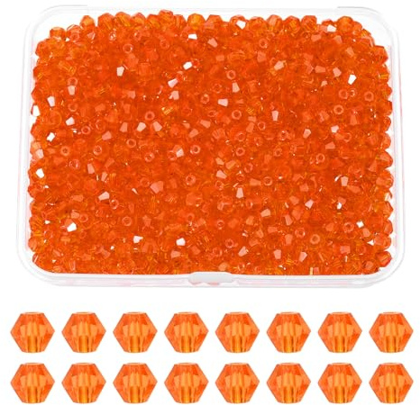 PATIKIL 1000pcs 4mm Bicone Glass Crystal Beads with Box, Orange Red | Faceted Glass Spacer Beads for Jewelry Making Bracelet Necklace Earrings DIY Suncatcher Craft