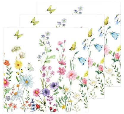 40 pcs schmetterlinge deko servietten blumen,partydeko servietten frühling, 33 x 33 cm blumen servietten weiß, für gartenparty,hochzeit,kindergeburtstag,einschulung
