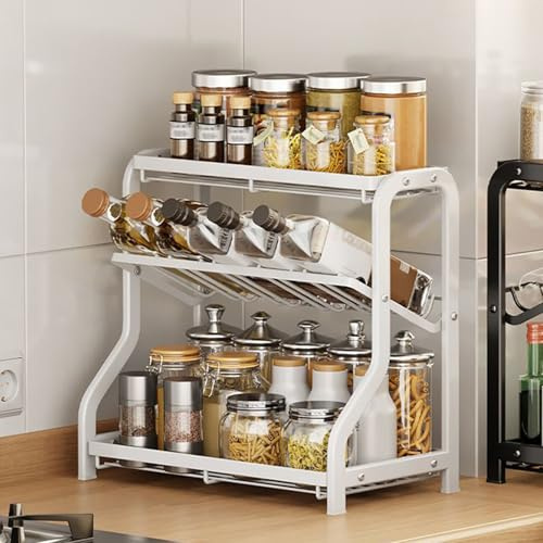 ZF YLYH Gewürzregal 3-Etagen Stehend 45° Geneigte Gewürzhalter für Küche | Aufbewahrungsregal Gewürzregals Küchen Esszimmer Schrank Arbeitsplatte Eckregal Organizer Küchenregal