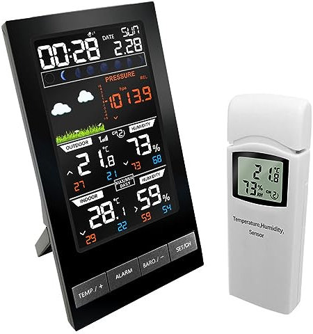 ZJFHEYUO Weather Stations, 5 In 1 Wireless Color Forecast LCD Display, Color Screen for Indoor/Outdoor Thermo-Hygrometer Barometric Pressure Weather Station for Home