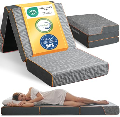 Coolux Sleep Materasso pieghevole 195 x 75 x 10 cm, salvaspazio, materasso pieghevole in 3 pezzi, per letto degli ospiti, viaggi, campeggio, pavimento, resistente all'usura, certificato Öko-Tex