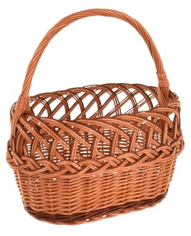 Aqbau® Panier en osier 37 x 40 x 20 cm, panier tressé en osier, panier de pique-nique, panier à champignons, panier à poignée, panier tressé, bicolore tressé à la main