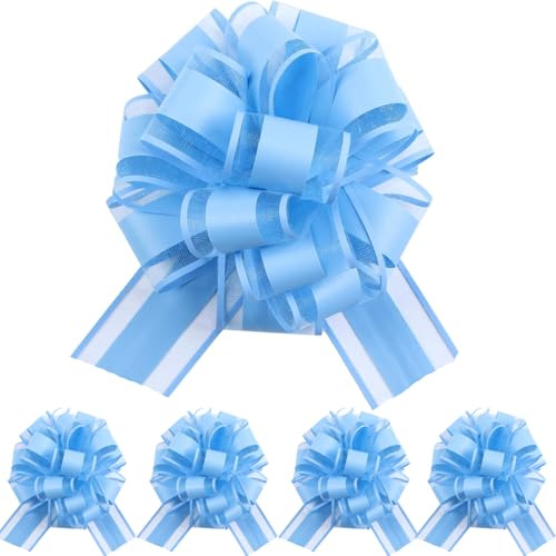 We Moment Zone Geschenk Schleife, 5 Stück Große Schleife Riesen Schleife Geschenk. Große Pull Bow für Auto Dekor Hochzeit New Houses Party Feier Geschenkschleife Tüten-Hellblau