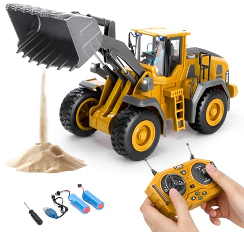 9-Kanal 2.4GHz RC Planierraupe mit LEGIERTER Schaufel - 360° Drehung, Legierungsschaufel, Realistische Soundeffekte, USB-Aufladung + 2 Akkus, Baufahrzeug Spielzeug für Kinder 3-12,Geschenk zum Schulan