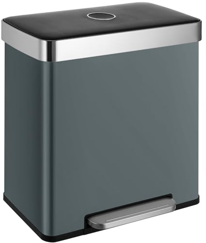 Clevich 60L Double Kitchen Bin, Stainless Steel Dual Compartment Trash Can | 2x30L Kitchen Recycling Bins w/Wide Pedal, Removable Inner Buckets w/Soft-Close Lid, Airtight Design for Home Office