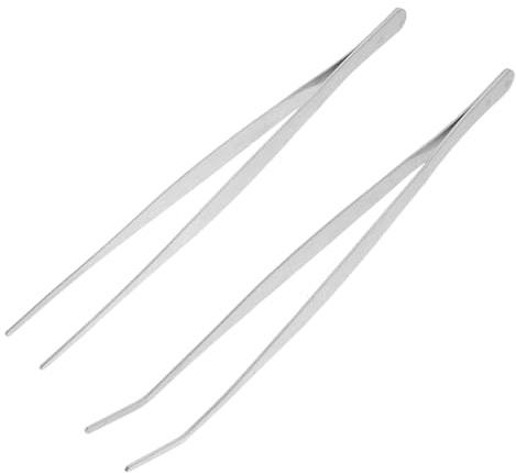 HOMSFOU 2pcs Stainless Steel Tweezers Straight and Curved Angled Feeding Tongs for Reptile Snakes Lizards Spider Use in Terrarium Aquarium