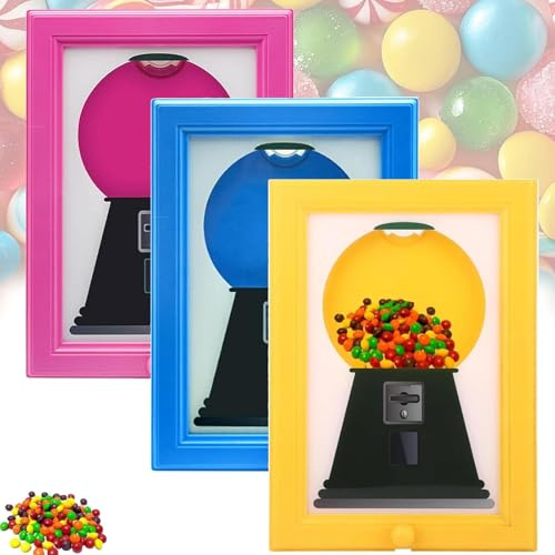 Candy Dispenser Picture Frame, Retro Wall Mount Treat Dispenser, Easy Refill Design, Multi-Purpose Functional Wall Art, Modern Decorative Art Frame for Living Room Use Yellow+Blue+Pink