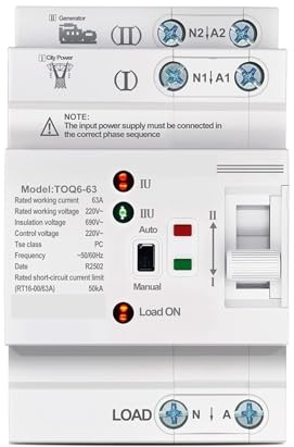 Interruptores selectores eléctricos de transferencia automática de potencia dual pequeños LN 220V, ininterrumpidos, 2P, 63A, TOQ6, 1 unidad