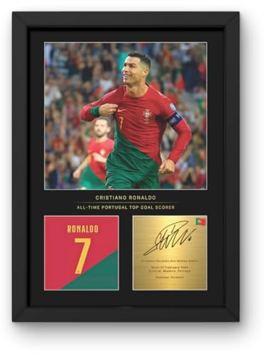 Win FC Gerahmtes Foto von Cristiano Ronaldo signiert A4, digitale Signatur reproduziert, Geschenk für Portugal-Fans