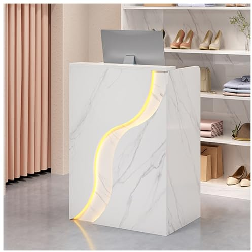 NQNFWCRJ Minimalistischer Empfangstheke Kassentheke mit Abgerundeten Ecken Vertiefte Seitenwände for Theken in Bekleidungsgeschäften Metalllackierte Griffe Und Schubladen