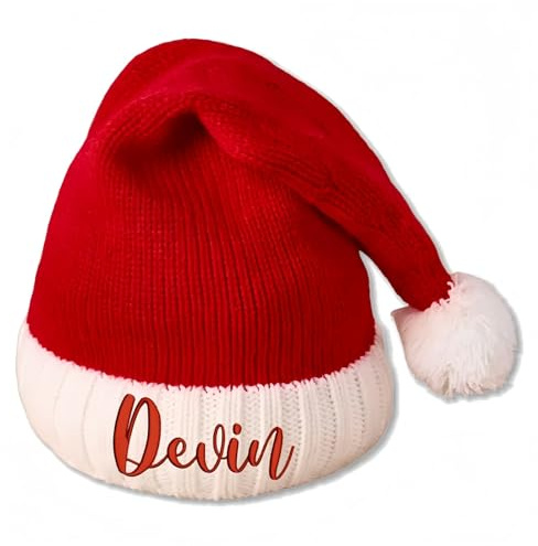 Personalisierte Weihnachtsmütze For Erwachsene/Kinder, Personalisierte Weihnachtsmütze Mit Gesticktem Namen, Rot-weiße Beanie Ohne Krempe, Winter-Strickmütze(S)