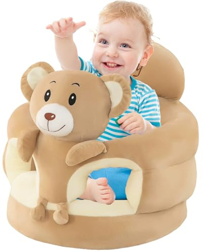 Silla para sentarse para bebés, linda silla para sentarse con diseño de oso pardo de dibujos animados, suministros para bebés livianos y portátiles para dormitorio, sala de estar, guardería, automóvi