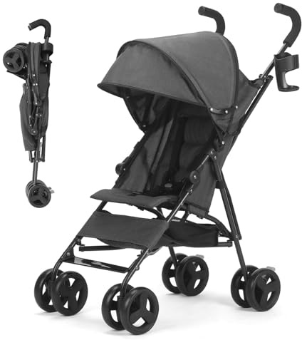 Einhändig klappbarer, leichter Kinderwagen, großer Aufbewahrungskorb, Verdeck, Getränkehalter, kompakter Regenschirm-Kinderwagen, robuster Rahmen, Reise-Kinderwagen für Flugzeuge 6-36 Monate(Schwarz1)
