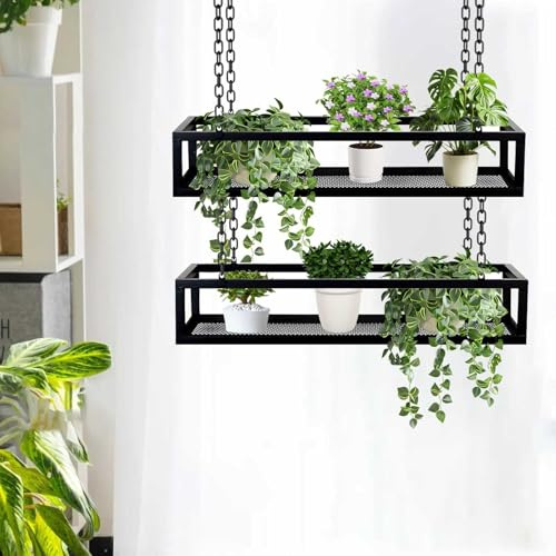 SXBHDM Ceiling Hanging Plant Shelves, Flower Pot Stand, Floating Decorations Display Shelf, Plant Stand, Organizer Rack, Planter Holder for Balcony Bar Flower Shop(100x25x15cm)