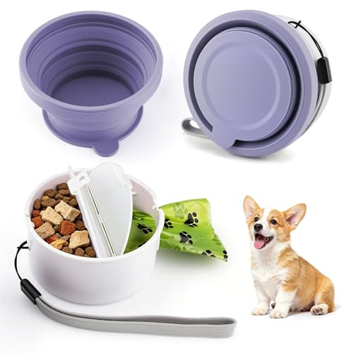 Foymlon Gamelle pour Chien, 3 en 1 Pliant Bol en Plastique Chiens, Bol pour Chien avec Couvercle, Bol de Voyage Animaux Compagnie, Bol Réglable en Hauteur Chat et Chien pour la Randonnée et Le Camping