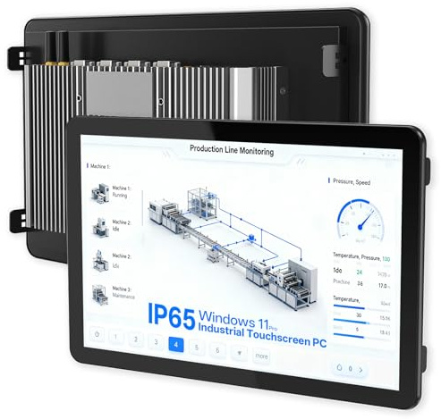 NORQIN PC Panel Touch Industriale Integrato 23,6 Pollici Senza Ventola IP65 | All‑in‑One Touchscreen Monitor Capacitivo,1920×1080 FHD,Win 11 Pro,per Kiosco,Fabbriche e automazione(I5 12th Gen,16G+256G)