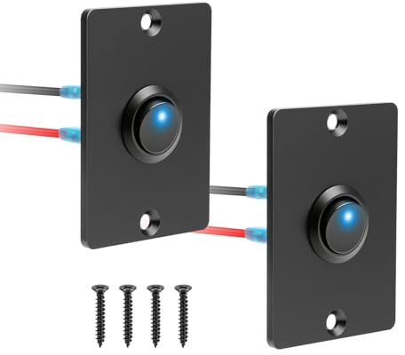 Linkstyle 2 Stück 12V Schalter Panel | 10A Blauer LED Runde SPST Ein/Aus-Schalter, 18 AWG Vorverdrahtet Wippschalter Kippschalter Panel für Auto Wohnmobil Boot LKW