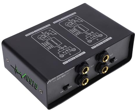 Tonysa Erdschleifen-Geräuschisolator, Brummeliminator für Autoradio, Heimstereoanlage, Fernseher, 2 Kanäle mit 3-stufiger Verstärkung, 3,5-mm-Audio-Erdschleifenisolator für Verstärker,