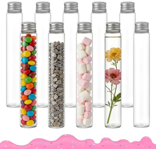10 Stück Reagenzgläser Kunststoff Transparent, 110ml Reagenzgläser mit Schraubverschluss aus Aluminium, Flüssigkeitsprobe Fläschchen Flaschen für Süßigkeiten, Wissenschaft, Flüssigkeiten, Badesalz