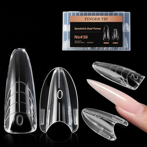 Nymora 280 moldes de uñas profesionales (14 tamaños), puntas de gel reutilizables para extensiones de gel impecables, sin lima, sin desbordamiento, para gel y salón de belleza (almendra)