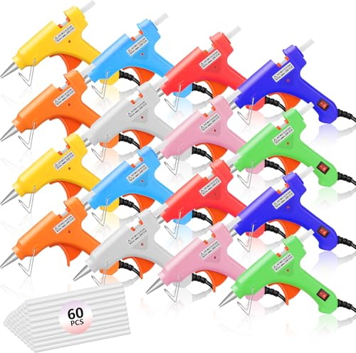 16 Pcs 7mm Mini Hot Glue Gun, with 60 Glue Sticks, 8 Colors, 20W | Glue Gun and Sticks Set, Small Craft Glue Gun for DIY Arts, School Projects and Home Office Repairs