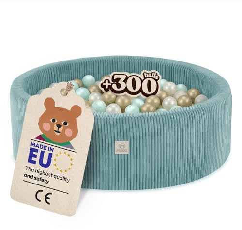 MISIOO Bollbad Baby 90 x 30 cm med 300 bollar – premiummaterial, avtagbart överdrag, manuellt tvättbart vid 30 grader – perfekt för barn 1–3 år – Kul bollbadbollar