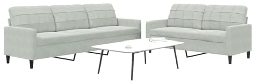 Keeushr 2-TLG. Sofagarnitur mit Kissen Hellgrau Samt, Zweisitzer Polstergarnitur für Wohnzimmer mit Metallgestell und weichen Sitzflächen
