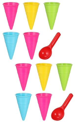 Hemobllo 12-teiliges Sandspielzeug Set EIS - Eistüten Sandförmchen mit Löffel für Kinder Sandkasten Strand Spielzeug - Bunte Eiswaffel Formen Outdoor Garten Pool Party Geschenk Kleinkinder