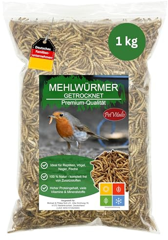 Mjölmaskar torkad 1 kg – premiumfoder för vilda fåglar, tillägg till fågelmat – proteinrikt mellanmål för fisk, reptiler och gnagare – året runt foder för igelkottar och ekorrar