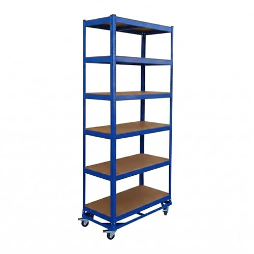 Relaxdays estantería Industrial con Ruedas, 209x90x40 cm, 900 kg, 6 baldas, Acero, Sistema de Montaje, Azul