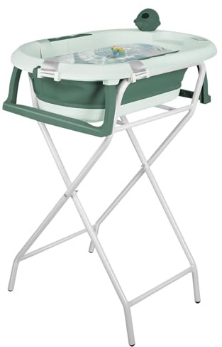 Thermosensitive Babybadewanne mit Halterung, Komplett-Set mit Badewannenkissen und Waschhaube, sicher, bequem für Neugeborene (grün)