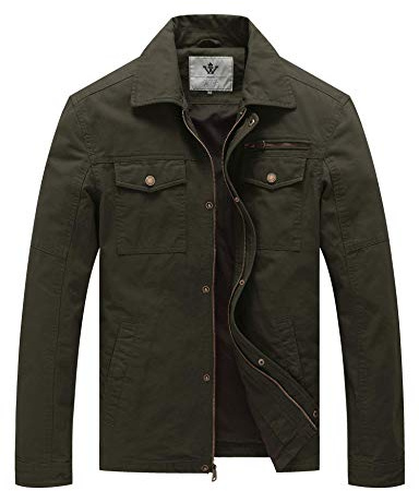 WenVen Men's Spring Aviator Cotton Commuter Jackets (Army Green, XL)