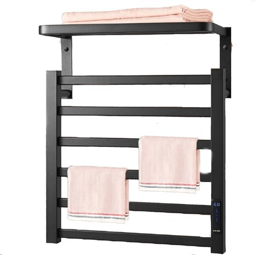 OZMDXKJ Scaldasalviette per Bagno, Scaldasalviette A Parete A 6 Barre con Timer Integrato, Scaldasalviette Elettrico Impermeabile, con Ripiano Superiore, per Bagno